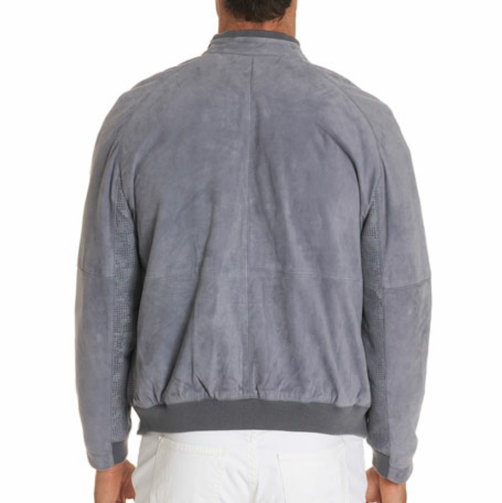 Men's Robert Graham XL suede perforated bomber jacket Gray leather camo - Picture 3 of 13